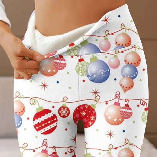 Miniatura 2 de Pantalones navideños talle Alto Mujer mallas gruesas Lana Pantalones Largos Cálidos Pantalones Chándal de Cintura