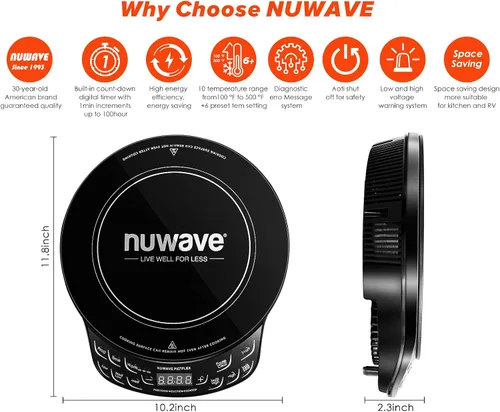 Miniatura 5 de Nuwave - Flex Precision - Placa de cocción de inducción, 10.25” de vidrio cerámico a prueba de roturas, bobina de calentamiento de 6.5 pulgadas, 45