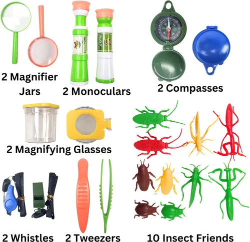 Miniatura 2 de Gosu Toys Critter Cage - Atrapa insectos con juego de herramientas, jaula, pinzas, lupa, brújula, silbato, monocular, tarro de lupa (paquete de 2))