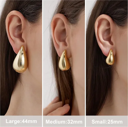 Miniatura 2 de Aretes de aro gruesos de oro para mujer, aretes ligeros de lágrima de plata de ley 925, aretes grandes chapados en oro, aretes de gota de agua