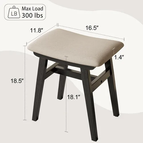 Miniatura 2 de Muwuele Taburete de tocador de madera maciza, silla de maquillaje compacta con cojín de sillín, asiento de esponja de alto rebote cubierto de lino