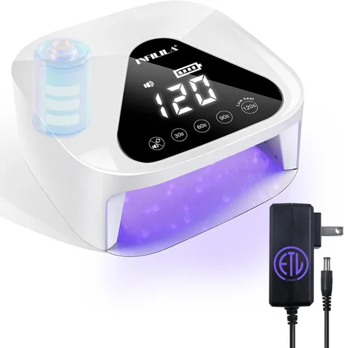 NXJ INFILILA Lámpara de uñas UV inalámbrica para esmalte de gel, lámpara de uñas LED UV más rápida con 4 temporizadores, pantalla de control táctil,