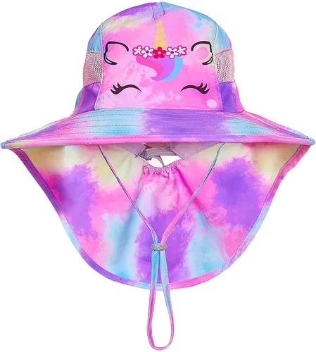 Miniatura 122 de Sombrero de sol para niños, protección UV, unicornio, verano, playa, jugar con ala ancha, solapa para el cuello para niñas y niños