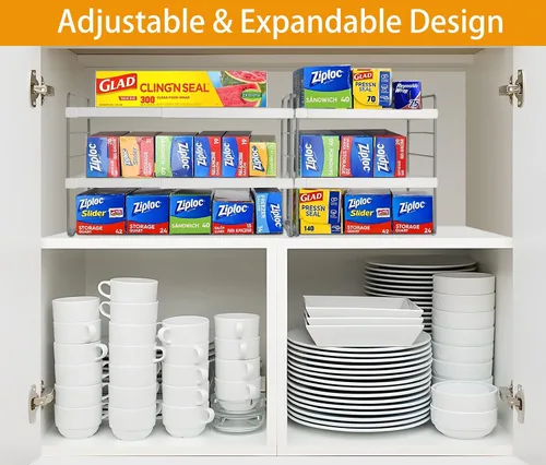 Miniatura 2 de Paquete de 2 organizadores de despensa y almacenamiento, organizador expandible de papel de aluminio y envoltura plástica, estante organizador