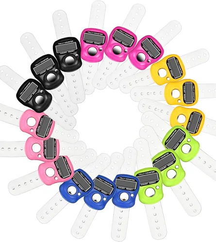 Miniatura 5 de Tatuo 18 piezas de mano contador de 5 dedos digitales contador clickers reiniciables número mecánico de mano clic