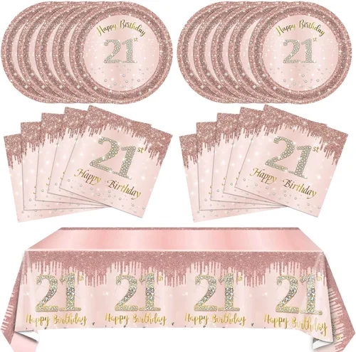 Miniatura 21 de 41 piezas de decoración de cumpleaños número 60 para mujeres, oro rosa, suministros de cumpleaños de sesenta años, platos, servilletas, mantel, 60