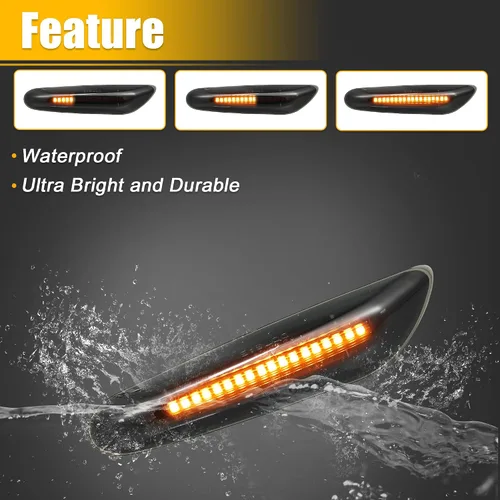 Miniatura 5 de X AUTOHAUX Señales de giro laterales LED completas para BMW 1 3 5 Serie E36 E46 E60 E87 E90 E92 X1 X3 63133418447 63133418448 Ensamblajes de luz