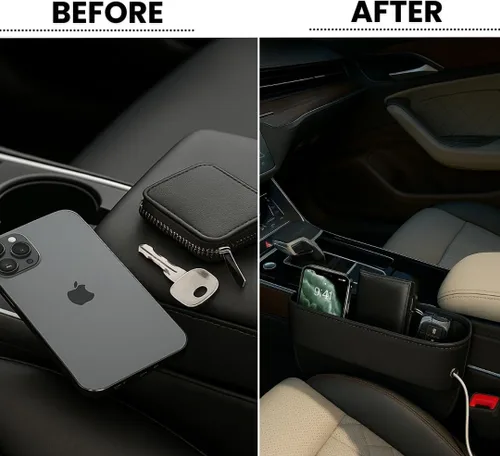 Miniatura 3 de Organizador Universal para Espacio entre Asientos de AC4®️ Almacenamiento de Lujo en Cuero PU para Coche, SUV y Camiones Organizador de Bolsillo