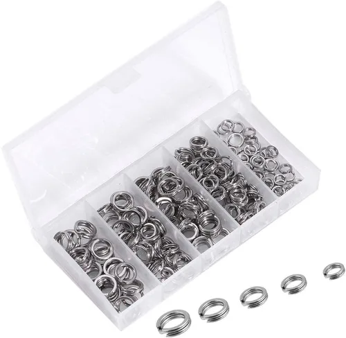 200 anillos divididos de acero inoxidable de 5 tamaños, anillos divididos resistentes, conectores sólidos, aparejos de pesca, anillo de aparejos de