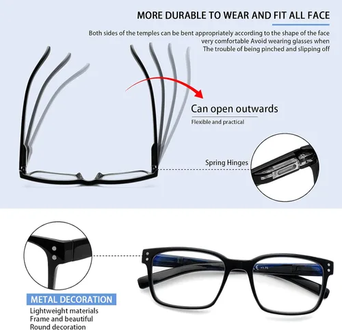 Miniatura 4 de SIGVAN Gafas de lectura con bloqueo de luz azul para hombres y mujeres, lectores de bisagra de resorte para computadora, anteojos de marco cuadrado