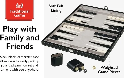 Miniatura 8 de Mainstreet Classics by GLD Products Juego de mesa Backgammon de 15 pulgadas, negro/blanco