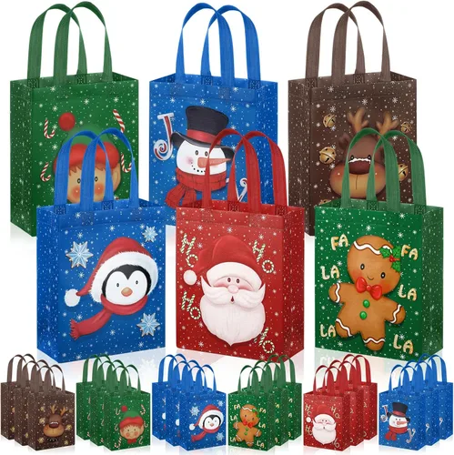 Miniatura 11 de Clysee 6 bolsas de regalo de Navidad con asas, tela no tejida, bolsas reutilizables para fiestas de Navidad, 6 estilos de 10.2 x 8.3 pulgadas
