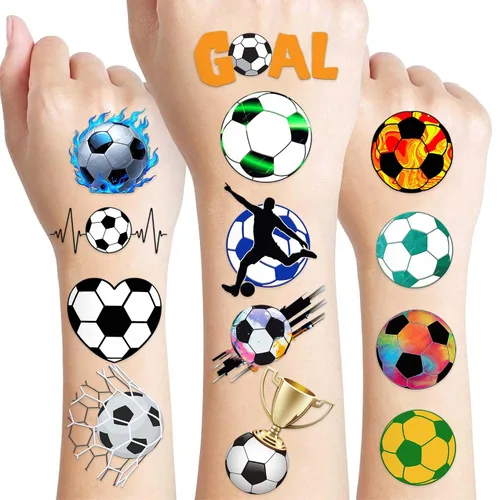 96 tatuajes temporales de fútbol para niños, calcomanías de fiesta deportiva con pelotas de fútbol y jugadores, divertidos recuerdos de fiesta de