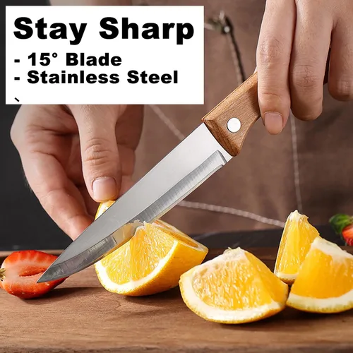 Miniatura 2 de Cuchillo de pelar frutas y verduras de corte de carne cuchillo de cocina de acero inoxidable hoja ultra afilada mango ergonómico de madera