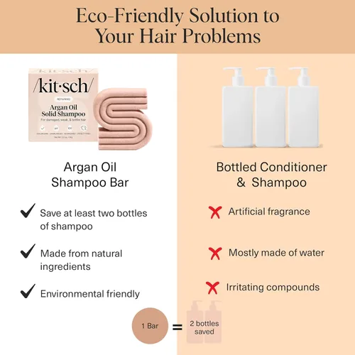 Miniatura 6 de Kitsch Barra de champú de aceite de argán – Champú reparador para el cabello para hombres y mujeres – Fortalecimiento, cuidado nutritivo