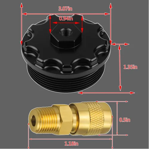 Miniatura 5 de Tapa del filtro de combustible con puerto de presión de combustible para Ford F250 F350 F450 F550 Super Duty International 6.0L Diesel Negro