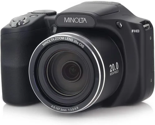 Minolta Cámara digital con Wi-Fi de 20 megapíxeles con zoom óptico de 35x, video HD de 1080p y LCD de 3 pulgadas, negro (MN35Z-BK)