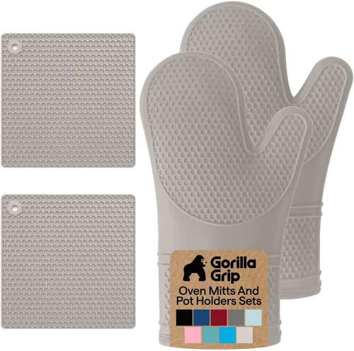 Miniatura 20 de Gorilla Grip - Juego de guantes de horno de silicona resistentes al calor extralargos, forro acolchado suave, guantes flexibles impermeables