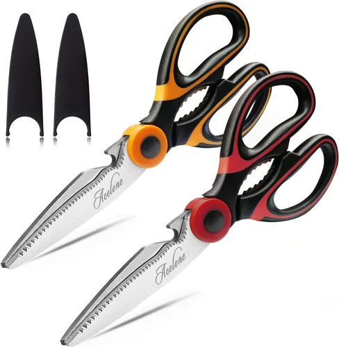 Miniatura 8 de Acelone - Tijeras de cocina de alta calidad, resistentes ultra afiladas, de acero inoxidable, multifunción, para pollo, aves de corral, pescado, Rojo