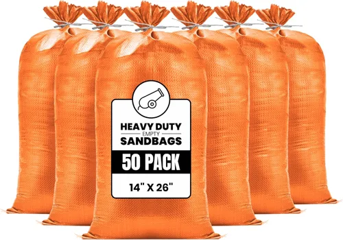 (No fabricadas en China) Bolsas de arena resistentes para inundaciones, bolsas de arena vacías con cuerdas de amarre, protección UV 1600 horas, Verde