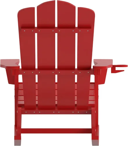 Miniatura 7 de Flash Furniture Newport Adirondack - Silla mecedora con soporte para tazas, resistente a la intemperie, de poliresina Adirondack, color rojo