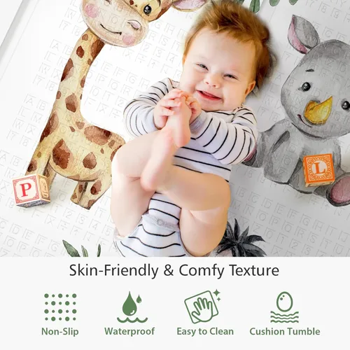 Miniatura 4 de NOONKTY Tapete de juego extra grande de 79 x 71 pulgadas para el suelo, tapete de juego de espuma plegable para bebés de 0 a 12 meses y niños, León