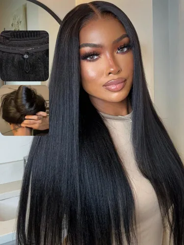 Miniatura 12 de UNICE Yaki - Pelucas de cabello humano lacio con encaje frontal 13x4, con cordón, Pre-Todo, sin pegamento, peluca de cabello humano frontal