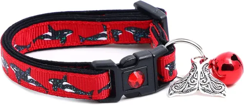 Miniatura 2 de Orca Whales on Red Cat Collar - Safety - Breakaway - Charm and Bell - Pugs2Persians (Small(10lbs & Less), Aqua)