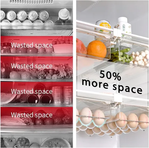 Miniatura 7 de URALFA Organizador de cajones para refrigerador, cajones ajustables para frutas y verduras, extraíble con asa, caja de almacenamiento de soporte