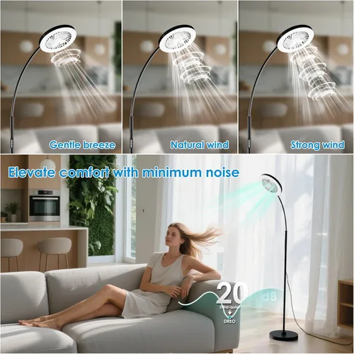 Miniatura 4 de Ventilador de piso con lámpara de luces RGB 18w 1200Lm lámpara LED con ventilador de pie y control remoto (negro)