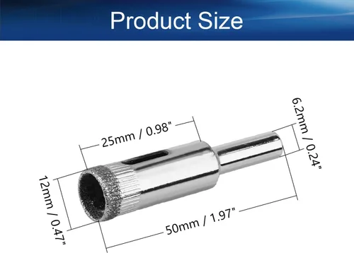 Miniatura 2 de Auniwaig Brocas de diamante, sierra de agujero de 0.472 pulgadas, broca de núcleo hueco para revestimiento de diamante, vidrio, cerámica, porcelana