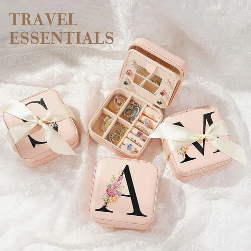 Miniatura 5 de Organizador de joyas pequeño de viaje, cajas de joyería con inicial, organizador de joyas, regalos esenciales de viaje para mujeres, madres, amigas