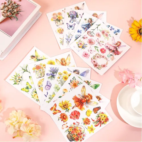Miniatura 4 de gisgfim 12 hojas de flores de hadas para manualidades y muebles, calcomanías decorativas para primavera y verano, papel de oficina en casa, madera