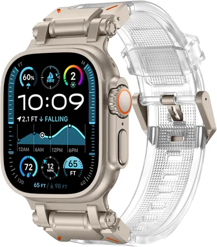 Miniatura 12 de FULLIFE Diseñado para Apple Watch Band Apple Watch Ultra 3/2/1 1.929 in para hombres, bandas de goma de silicona con conector de metal para Apple