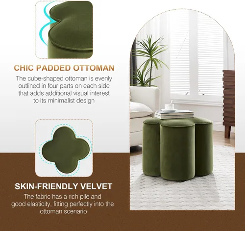 Miniatura 4 de Zesthouse – Otomana con forma de flor, reposapiés de terciopelo para sofá, taburete moderno para sala de estar, bonito taburete cuadrado