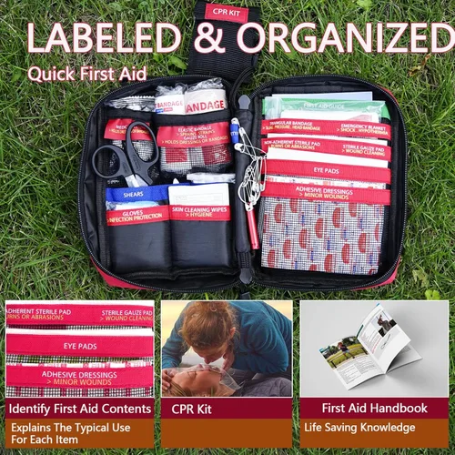 Miniatura 2 de Pequeños botiquines de primeros auxilios, botiquín de primeros auxilios de viaje con compartimentos etiquetados, sistema Molle, kit médico compacto