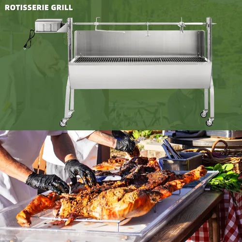 Miniatura 3 de Kendane Parrilla con Asador Giratorio a Carbón, Parrillón de Acero Inoxidable de 46 Pulgadas con Cubierta para Cerdo y Cordero, Asador a Carbón