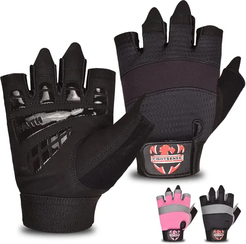 FIGHTSENSE Guantes de entrenamiento para hombres y mujeres, guantes de levantamiento de pesas con agarre mejorado, palma acolchada, correas de