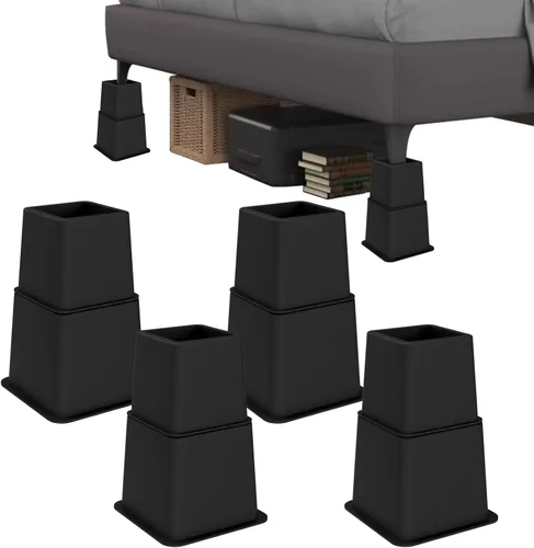Miniatura 12 de Elevadores de cama resistentes: juego de 4 elevadores ajustables para muebles, alturas de elevación de 3, 5 y 8 pulgadas, soporta hasta 1,300 libras