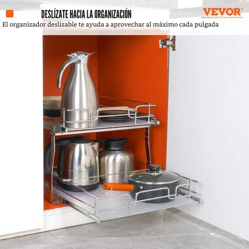Miniatura 2 de VEVOR Organizador de Gabinete Extraíble de 2 Niveles 18.7"An×21"Pr×3.2"Al, Estantes de Despensa Deslizables de Servicio Pesado, Cajones Deslizantes