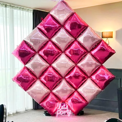Miniatura 6 de 36 globos rosa intenso de papel aluminio cuadrados de doble cara para decoración de pared con kit de arco de 188 globos rosa y globos de mylar