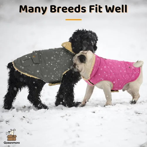 Miniatura 7 de Queenmore Abrigo de invierno para perro, chaqueta de vellón, ropa impermeable para perros para clima frío, acolchado de algodón grueso y cálido, Rosa