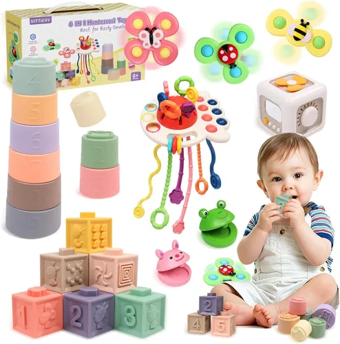 Juguetes para bebés de 6 a 12 meses, juguetes Montessori 6 en 1 para niños pequeños de 1 a 3 años, juguete sensorial de cuerda sensorial para bebés,