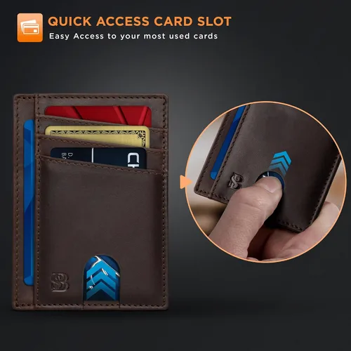 Miniatura 5 de SERMAN BRANDS RFID Blocking Slim Minimalist Mens Front Pocket Wallet. Thin Card Holder. Full Grain Leather Wallets for Men