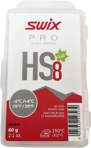Swix HS08-6 - Cera de alta velocidad - HS8 RED - 25 a 39 grados Fahrenheit - Barra de 2.12 oz - Libre de flúor - Esquí o snowboard - Aprobado por