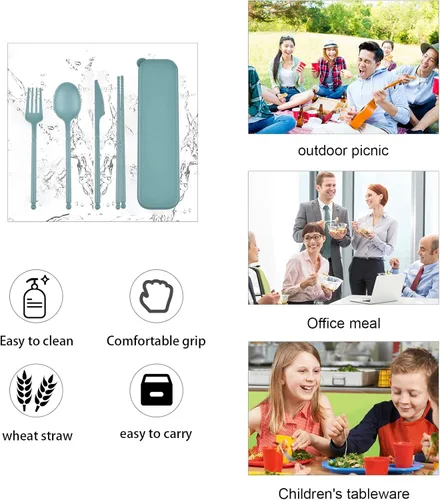 Miniatura 4 de Juego de utensilios para acampar, juego de utensilios reutilizables con estuche, juego de cubiertos de plástico tenedores cuchara vajilla palillos