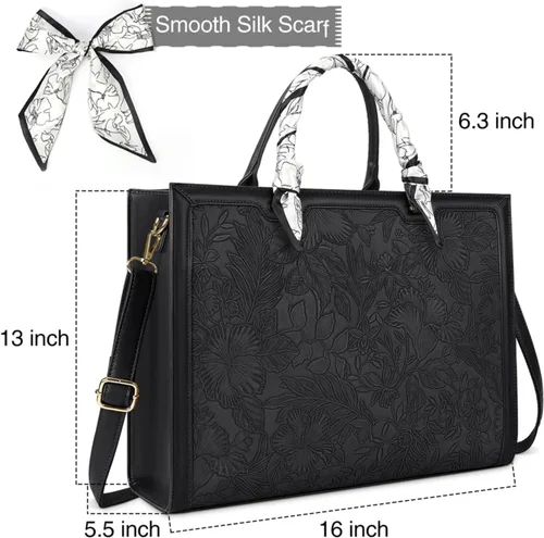 Miniatura 5 de Bolso para laptop de 15.6 pulgadas para mujer; bolsa tote de cuero impermeable para negocios, maletín ligero de oficina, gran capacidad, bolso