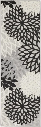 Miniatura 3 de Nourison Aloha - Tapete negro/blanco para interior o exterior, 2 pies y 3 pulgadas x 8 pies, tropical, botánico, fácil limpieza, no desprende pelo