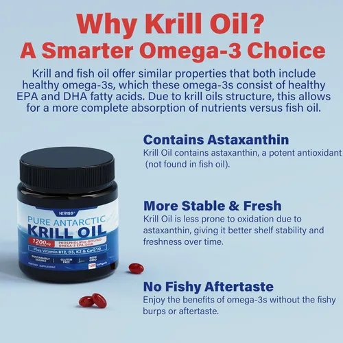 Miniatura 5 de Paquete de 2 cápsulas blandas de aceite de krill antártico Omega 3 de 1200 mg (fabricado en Estados Unidos) con fosfolípidos, colina y astaxantina