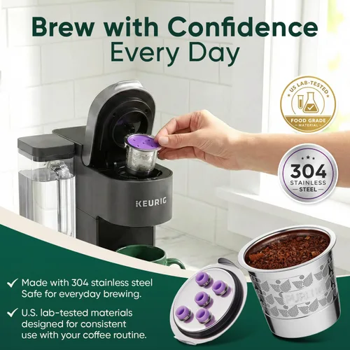 Miniatura 5 de PureHQ - Tazas K reutilizables de acero inoxidable para Keurig K Supreme, Supreme Plus, K Slim, K Duo caliente y helado, K Brew Chill y K Crema